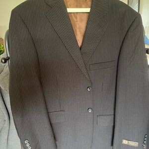 Men's Dark Charcoal Pinstripe Two-Button Suit Jacket, Vest and Pants
